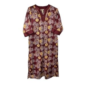 Vintage Robe Satin Kaftan Zipper Lingerie Loungewear Dress Red‎ Floral Size M